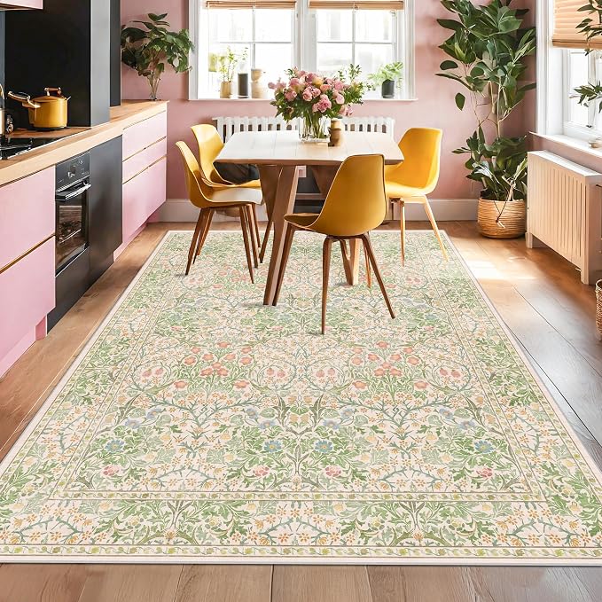 Hazo Haus Light Beige Green Living Room Rug, 6x8 Washable Area Rug - Image 3