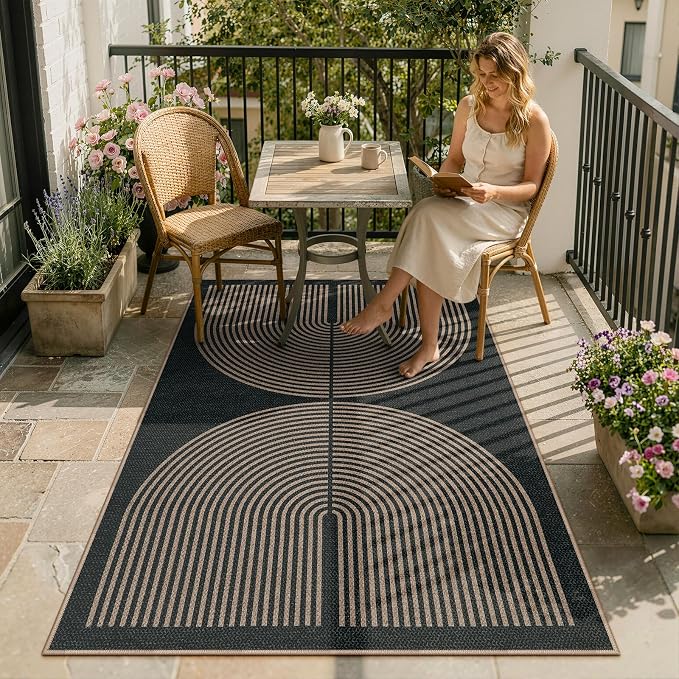 Lahome Enfys Modern Rainbow Easy Jute Outdoor Patio Rug, 3x5 Black Washable Rugs by Lahome
