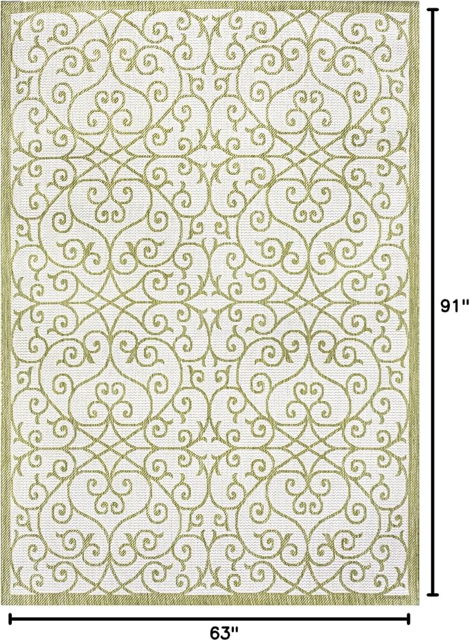 JONATHAN Y Vintage Filigree Indoor Outdoor Area Rug 5X8 Green/Cream, Madrid - Image 2