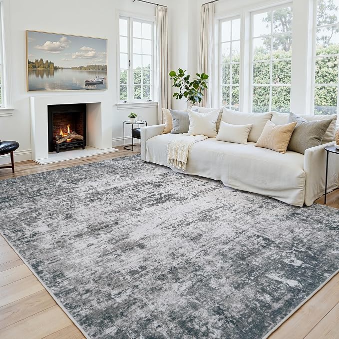 Area Rug 5x7 Living Room Rug Washable: No-Slip Abstract Soft Thin Large Gray by Oriannal
