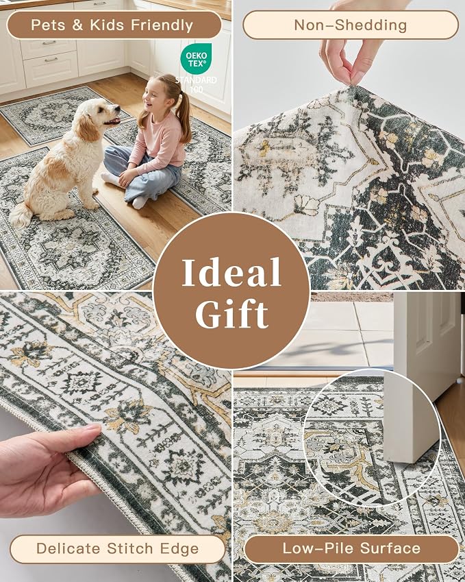 Madane 2-Piece Kitchen Runner Rug Set, Small Area Rug Non-Slip Vintage Door Mat - Image 6