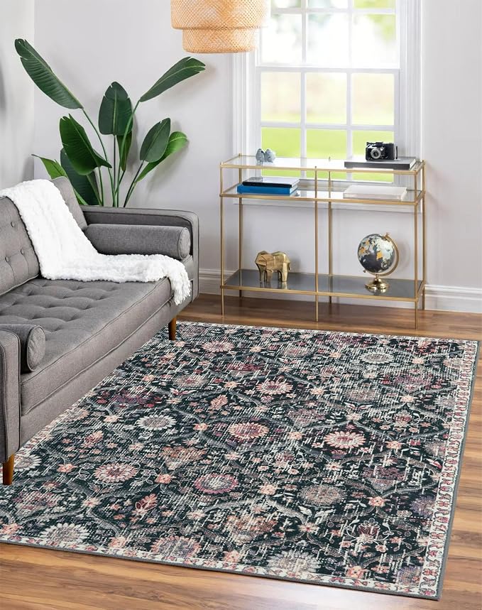 Lahome Moroccan Trellis Washable Small Area Rug, 3x5 Black Rug - Image 4