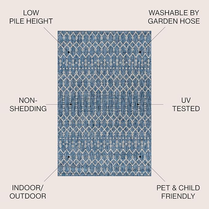 JONATHAN Y Moroccan Geometric Indoor Outdoor Square Area Rug 3X3 Navy/Light Gray - Image 2
