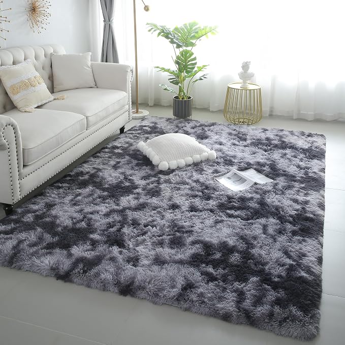 KICHOWUA 5x8 Dark Grey Fluffy Shag Rug by KICHOWUA