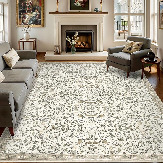 4×6 Washable Large Area Rugs for Living Room, Floral Soft Rug Non Slip Stain by Dotiiorug