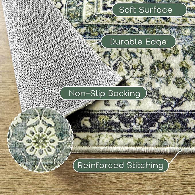 Green Washable Bathroom Hallway Runner Rug - Image 3