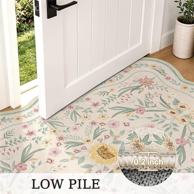 Scalloped Floral Rug 6x9, Sage Green Washable Non Slip Area Rug - Image 6