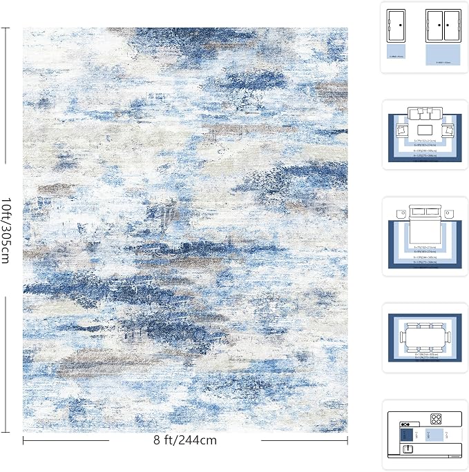 8x10 Area Rugs, Abstract Morden Soft Washable Rug, Non-Slip Low Pile Rugs - Image 2