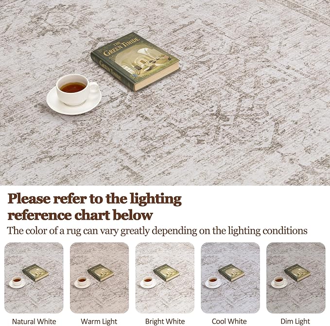 9x12 Area Rugs for Living Room:Beige Washable Vintage Medallion Carpet Non-Slip - Image 9