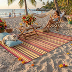 Outdoor Plastic Straw Rug Waterproof Patio 5x8 Red Orange Stripe Mat - Image 3
