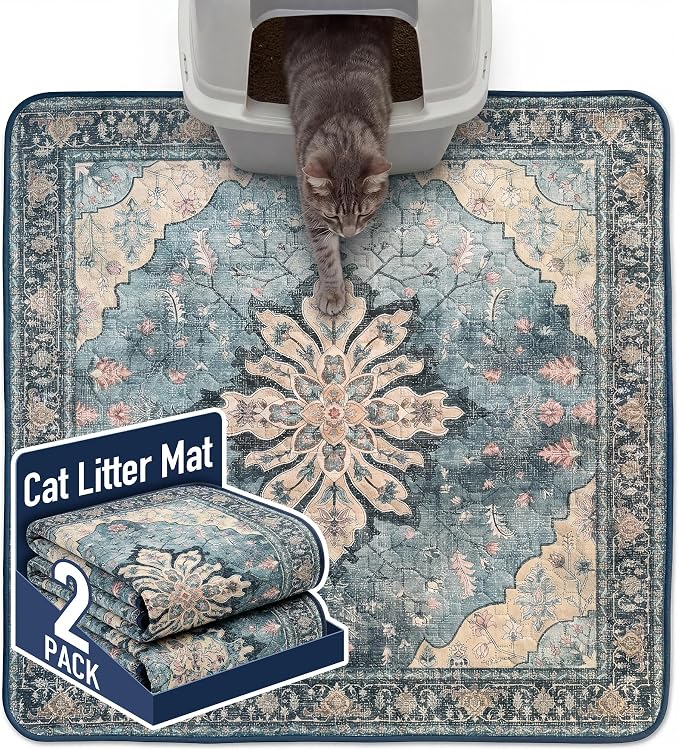 Hompet Cat Litter Mat 2 Pack, 36x36 Large Machine Washable Trapping Mats by Hompet