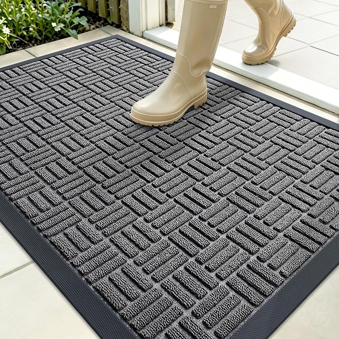 OLANLY Front Door Mat Outside Entrance 35x23, Heavy Duty Sturdy Natural Rubber by OLANLY