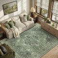 RELEANY Area Rugs 7'x9' Washable Non-Slip, Floral Vintage Distress Medallion by RELEANY