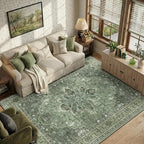 RELEANY Area Rugs 6'x8' Washable Non-Slip, Floral Vintage Distress Medallion by RELEANY