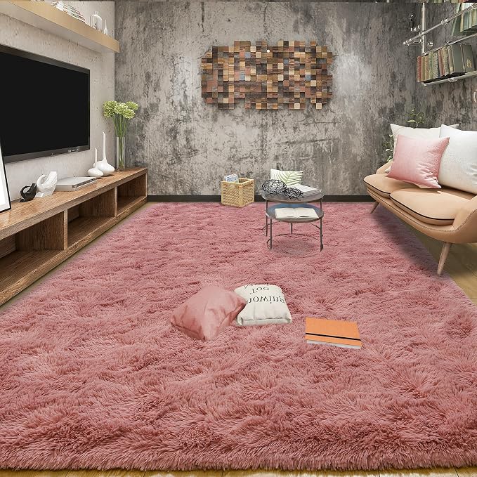 Tepook Blush Pink Area Rugs for Living Room Girls Bedroom, 9x12 Fluffy Shaggy by Tepook