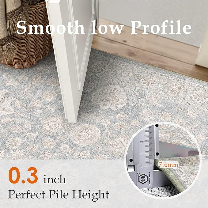 8x10 Blue Cream Washable Area Rug - Image 8