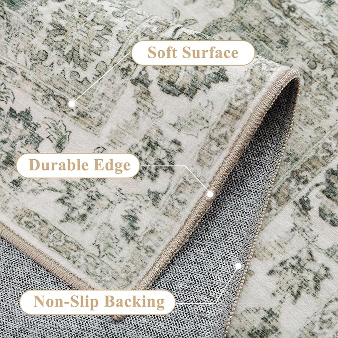 Neutral Kitchen Rug Set of 3 Washable Green Vintage Kitchen Mats - Image 6