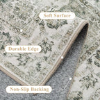 Neutral Kitchen Rug Set of 3 Washable Green Vintage Kitchen Mats - Image 6