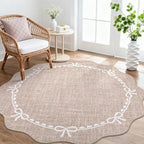 GarveeHome Scalloped Bow Rug for Living Room, 5ft Round Rugs Washable Solid - Image 2