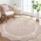 GarveeHome Scalloped Bow Rug for Living Room, 6ft Round Rugs Washable Solid by GarveeHome