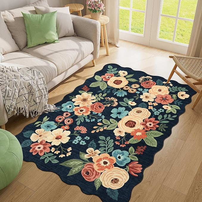 DUKINO 4x6 Area Rug, Floral Non-Slip Indoor Washable Rug - Image 4