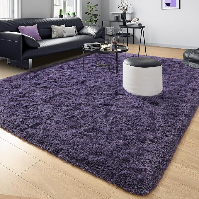 Tepook 5x8 Area Rugs for Living Room, Soft Fluffy Shag Gray Purple Rug for - Image 8