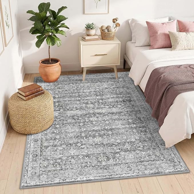 Latte&Fog 4x6 Rugs for Living Room, Vintage Washable Grey Area Rug for Bedroom - Image 4
