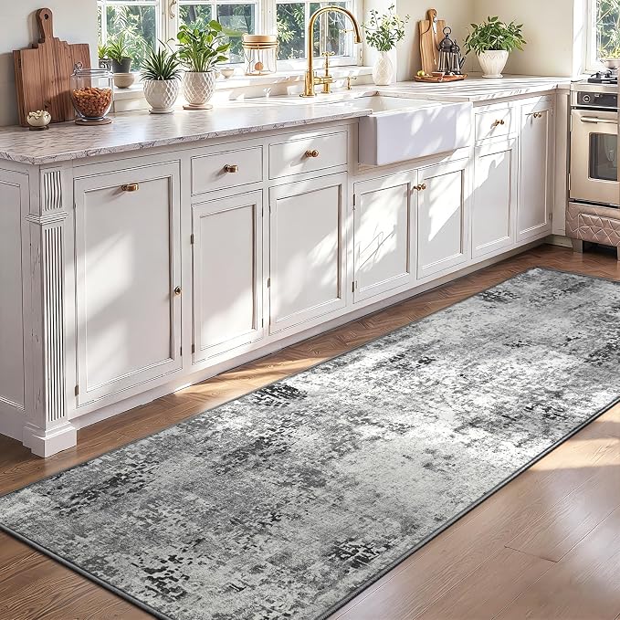2x8 Grey Rug Runners for Hallways Kitchen Runner Rug Non Slip Washable Black - Image 3