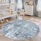 Soalmost 5x5 Blue/Grey Round Rug 5ft Living Room Circle Rug Vintage Round Area - Image 2