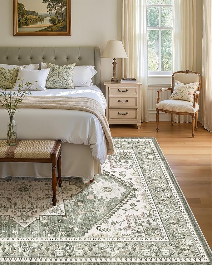 12x15 Vintage Area Rug: Washable Neutral Soft Non Slip Thin Large Floor Carpet - Image 3