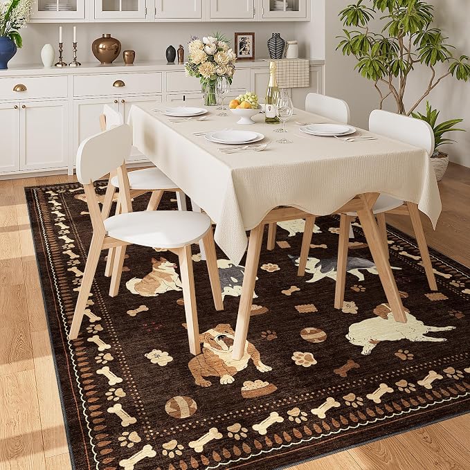 DUKINO 5x7 Rug for Living Room, Lightweight Animal Dog Print Washable Area Rug - Image 2