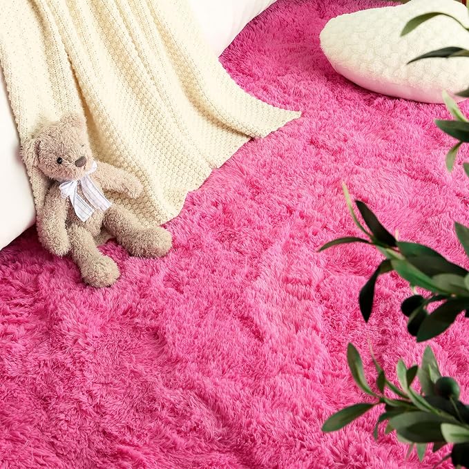 LOCHAS Bedroom Rug 2.6' x 5.3', Hot Pink Fluffy Shaggy Area Rug - Image 5