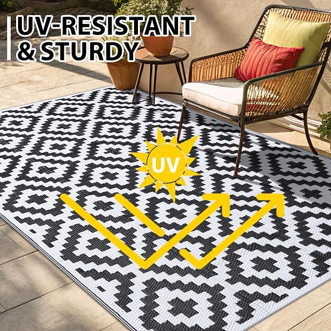 Smiry Waterproof Outdoor Rug 8x10 ft, Reversible Plastic Straw Patio Camping - Image 5