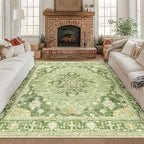 RELEANY Area Rugs Square 8ft Washable Non-Slip, Floral Vintage Distress by RELEANY