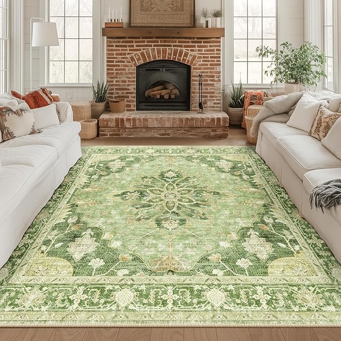 RELEANY Area Rugs Square 8ft Washable Non-Slip, Floral Vintage Distress by RELEANY