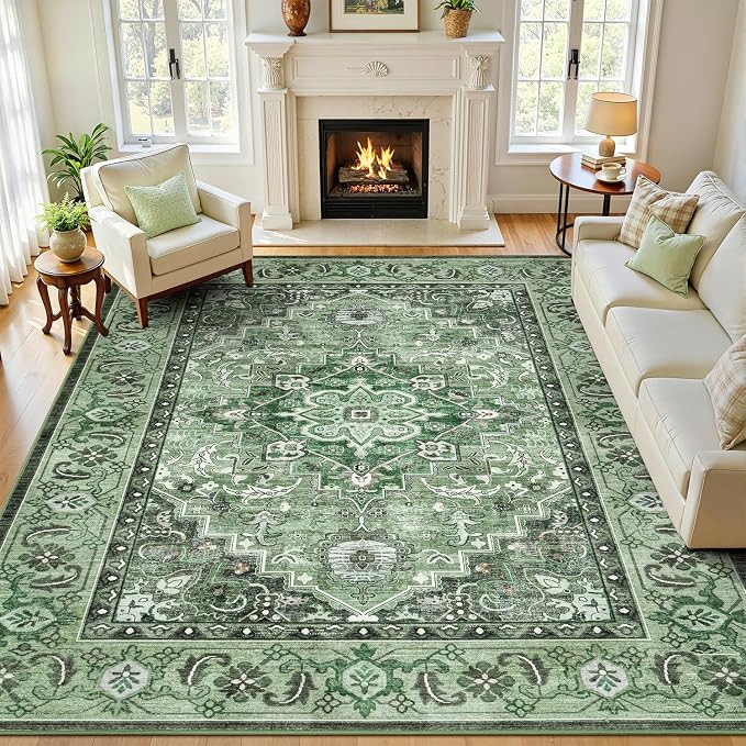 Lofus 8x10 Washable Rugs Non-Slip, Vintage Floral Area Rug by Lofus