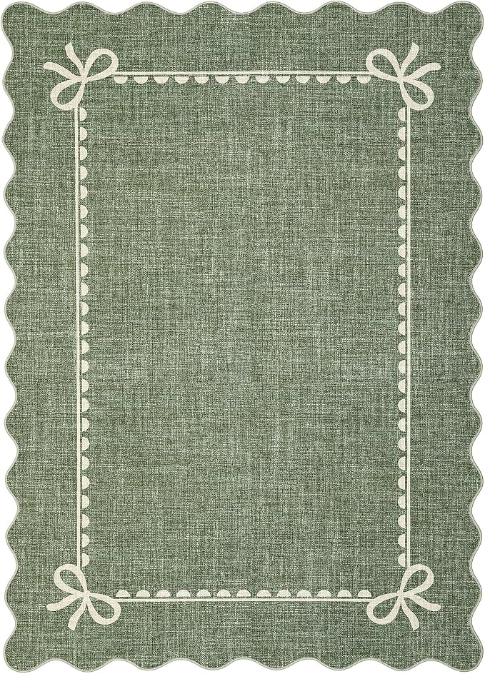 GarveeHome Scalloped Bow Rug for Living Room, Solid Green Rug for Dorm - Image 4