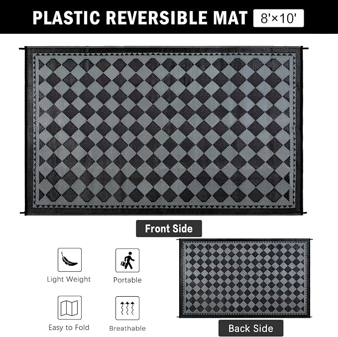 HUGEAR Outdoor Waterproof Rug 8'x10' Plastic Straw Rugs Washable Reversible - Image 2