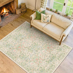 Hazo Haus Beige Green Bedroom Rug 5x7 Area Rug by HazoHaus