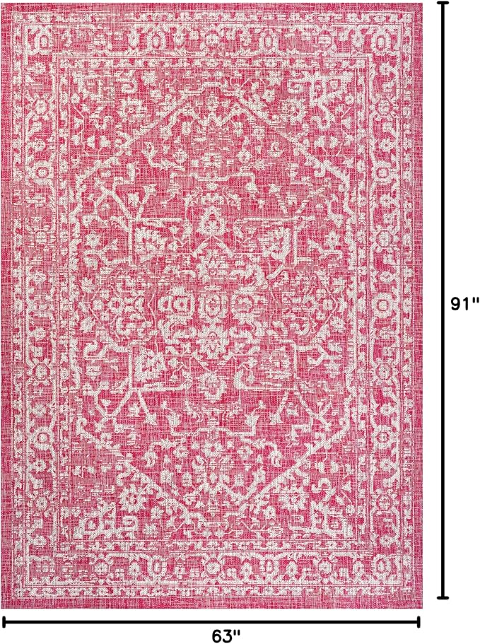 JONATHAN Y Boho Medallion Indoor Outdoor Area Rug 5X8 Fuchsia/Light Gray - Image 2