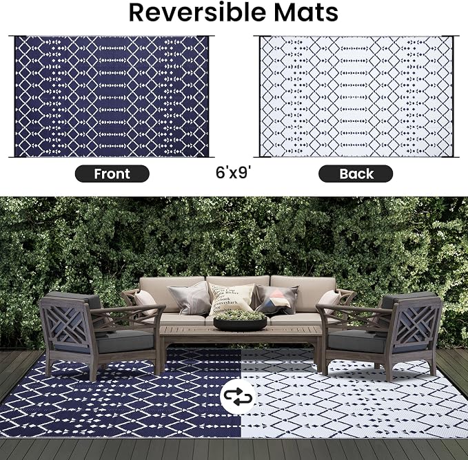 Smiry Outdoor Rug 6x9 ft, Waterproof Reversible Plastic Straw Rugs, Boho - Image 3