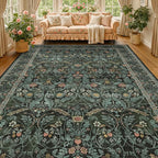 Washable Area Rug 9x12 Living Room, Ultra Soft Dark Floral Large Washable Rugs - Image 8