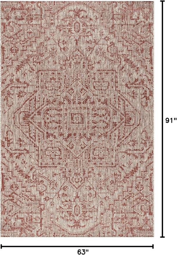 JONATHAN Y Boho Medallion Indoor Outdoor Area Rug 5X8 Red/Taupe, Estrella - Image 2