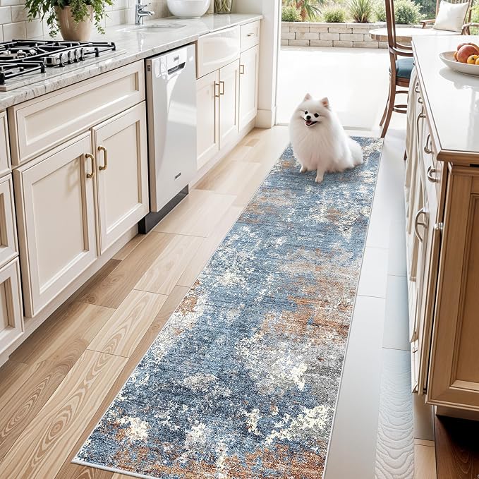 2x8 Washable Non-Slip Hallway Runner Rug – Modern Coastal Abstract Neutral by BYYVOORugsforYourHome