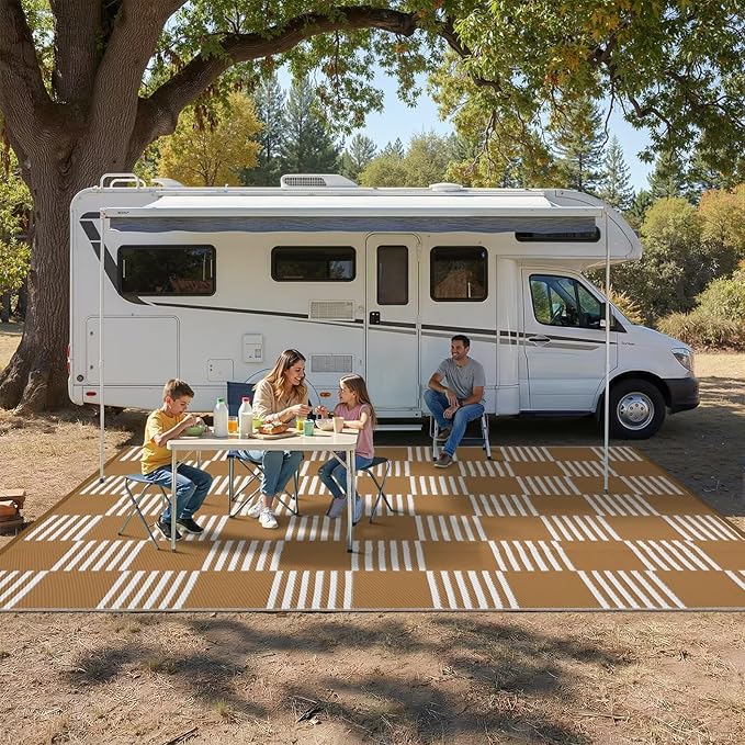 Garvee Waterproof Outdoor Rug 6x9, Checkered Foldable Plastic Straw Patio - Image 6