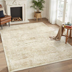 Soalmost 5x7 Area Rugs Beige Low Pile Indoor Washable Trendy Faded Style Floral - Image 2