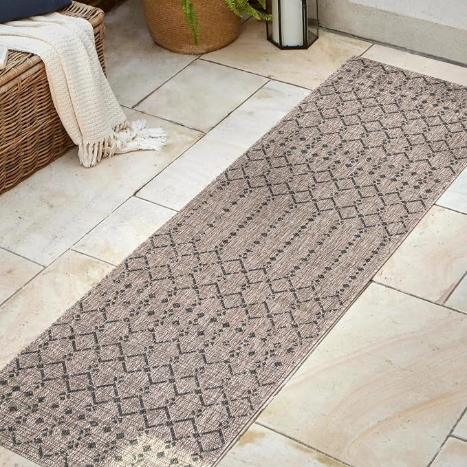 JONATHAN Y Moroccan Geometric Indoor Outdoor Runner Rug 2X8 Natural/Black - Image 3