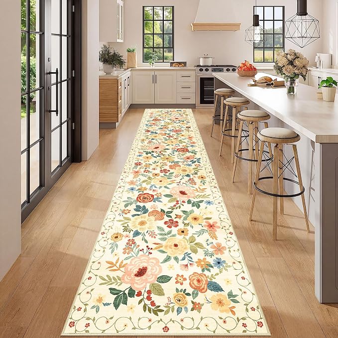 DUKINO 2.6x12 Kitchen Runner Rug, Lightweight Floral Washable Rug - Image 3