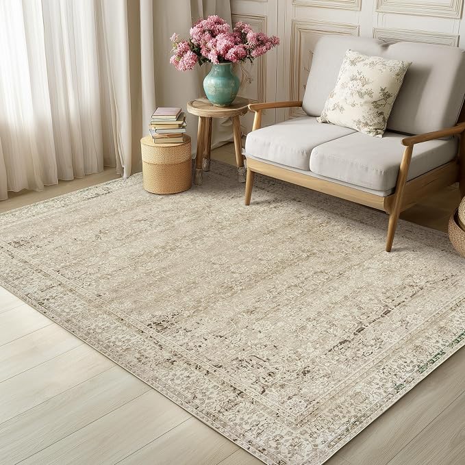 BILEEHOME Modern Farmhouse Area Rug 5 x7 Washable Floral Earth Tone Neutral - Image 2