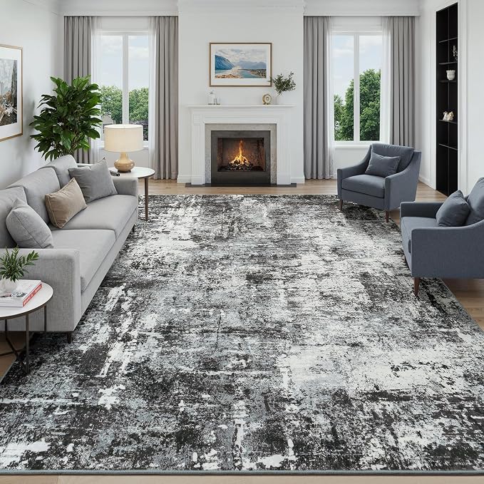 8x10 Area Rugs for Living Room, Abstract Neutral Washable Bedroom Rug, Modern by Carpelux